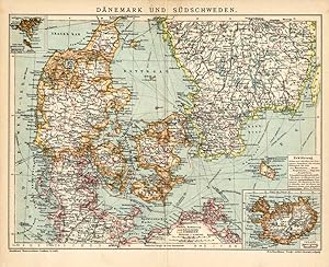 Antique Map-ICELAND-DENMARK-SWEDEN-Meyers-1895