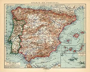 Antique Map-SPANJE-MALLORCA-PORTUGAL-EUROPA-Meyers-1895