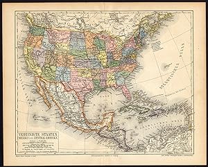 Antique Map-USA-NORTH AMERICA-MEXICO-Meyers-1895