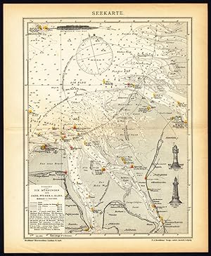 Antique Map-SEA CHART-NORTH SEA-ESTUARY-Meyers-1895