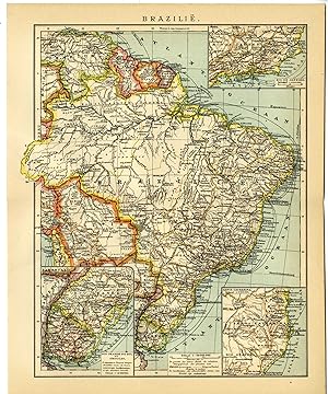 Antique Map-SOUTH AMERICA-BRAZIL-URUGUAY-Brockhaus-1894