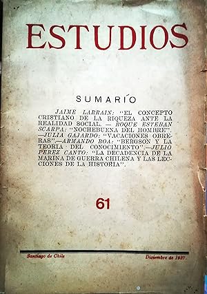 Revista Estudios - Año VI.- N°61 - Diciembre de 1937. Redacción Jaime Eyzaguirre