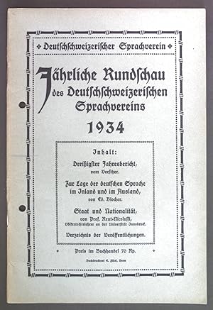 Image du vendeur pour Staat und Nationalitt. - in: Jhrliche Rundschau des Deutschschweizerischen Sprachvereins 1934. mis en vente par books4less (Versandantiquariat Petra Gros GmbH & Co. KG)