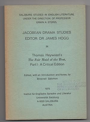 Bild des Verkufers fr Thomas Heywood's The Fair Maid of the West, Part I: A Critical Edition zum Verkauf von J C ( Antiquarian) Books