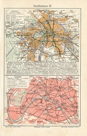 Antique Plan-RAILWAYS-BERLIN-PARIS-EUROPE-Meyers-1895
