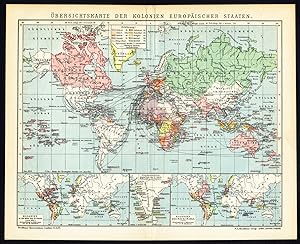 Antique Map-WORLD MAP-EUROPEAN COLONIES-COLONY-Meyers-1895