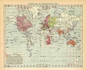 Antique Map-WORLD MAP-TIME ZONES-Meyers-1895