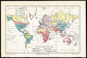 Antique Map-WORLD MAP-FORMS OF GOVERNMENT-Meyers-1895