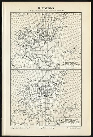 Antique Map-WEATHER CHART-EUROPE-Meyers-1895