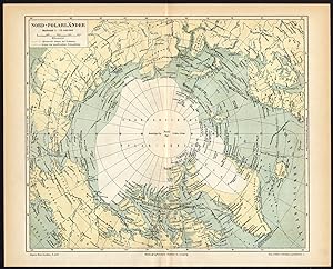 Antique Map-NORTH POLE COUNTRIES-GREENLAND-Meyers-1895