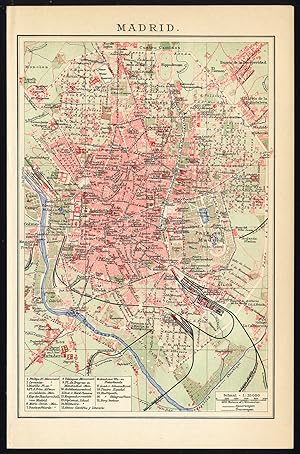 Antique Plan-MADRID-SPAIN-CITY PLAN-RIALWAY-Oosthoek-1916