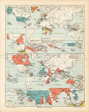 Antique Map-WORLD MAP-COLONIES-COLONY-DUTCH-GERMAN-ENGLISH-ITALIAN-Meyers-1895