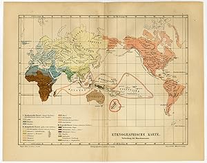 Antique Map-WORLD MAP-HUMAN RACES-Meyers-1895