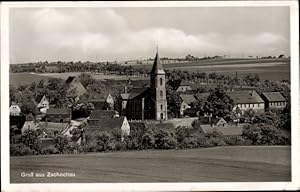 Ansichtskarte / Postkarte Zschochau Ostrau in Sachsen, Dorfansicht mit Kirche