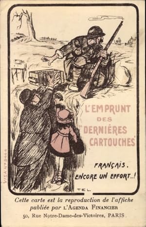 Künstler Ansichtskarte / Postkarte L'Emprunt des Dernieres Cartouches, Francais, Encore un Effort...