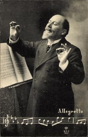 Ansichtskarte / Postkarte Allegretto, Dirigent, Noten, Portrait