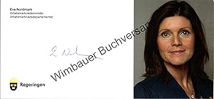Bild des Verkufers fr Original Autogramm Eva Nordmark schwedische Ministerin /// Autogramm Autograph signiert signed signee zum Verkauf von Antiquariat im Kaiserviertel | Wimbauer Buchversand