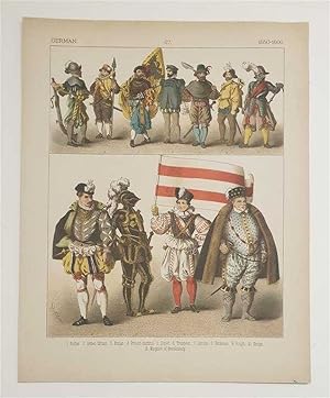 1505-1600 German Military Costume Uniform Print 1883 Chromolithograph Soldiers