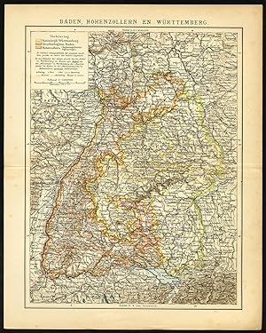 Antique Map-BADEN WURTTEMBERG-GERMANY-Brockhaus-1893