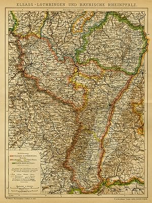 Antique Map-ALSACE-RHEIN PFALZ-GERMANY-Brockhaus-1893