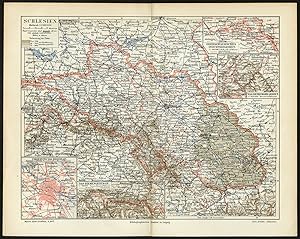 Antique Map-SILESIA-SCHLESIEN-GERMANY-Meyers-1885
