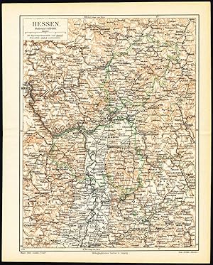 Antique Map-HESSEN-GERMANY-Meyers-1895