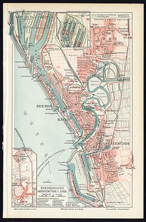 Antique Map-BREMERHAVEN-GEESTEMUNDE-GERMANY-Meyers-1902