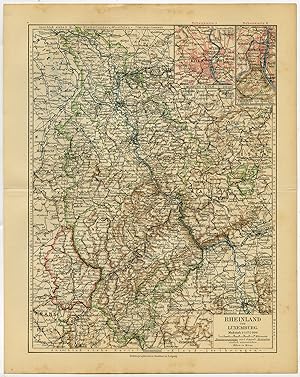 Antique Map-RHINELAND-GERMANY-LUXEMBOURG-Meyers-1895