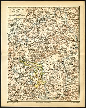 Antique Map-WURTTEMBERG-GERMANY-Meyers-1895