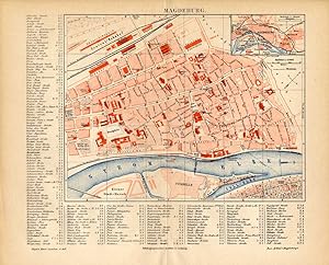 Antique Map-MAGDEBURG-ELBE-CITY-GERMANY-Meyers-1895