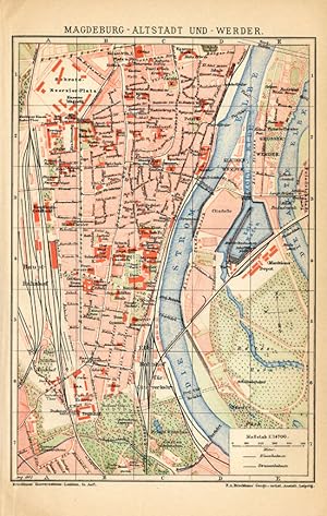 Antique Map-MAGDEBURG-ELBE-ALTSTADT-OLD CITY-GERMANY-Meyers-1895