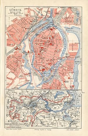 Antique Map-LUBECK-GERMANY-CITY-REGION-Meyers-1902