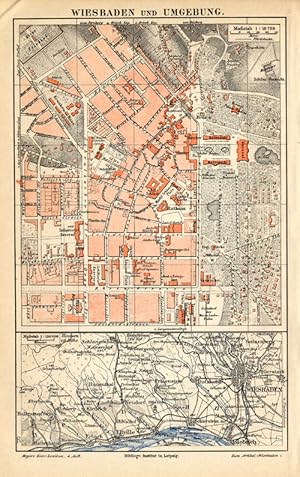 Antique Map-WIESBADEN-GERMANY-Meyers-1895