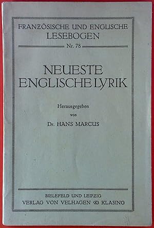 Bild des Verkufers fr Neueste englische Lyrik. Franzsische und englische Lesebogen Nr. 78. zum Verkauf von biblion2