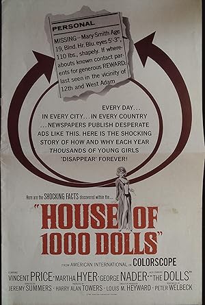 Immagine del venditore per House of 1000 Dolls Pressbook 1967 Vincent Price, Martha Hyer venduto da AcornBooksNH