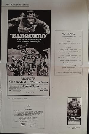 Imagen del vendedor de Barquero Pressbook 1970 Lee Van Cleef, Warren Oates a la venta por AcornBooksNH