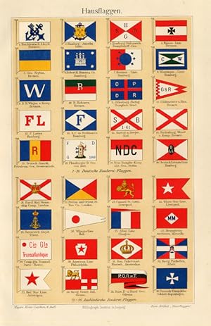 Antique Prints-HOUSE FLAGS-SHIPPING FLAGS-Meyers-1900