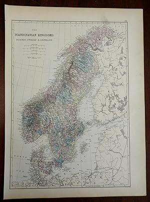 Scandinavia Kingdoms of Norway Sweden Denmark 1875 Hardesty large scarce map