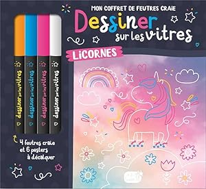 dessiner sur les vitres : mon coffret de feutres craie ; licornes