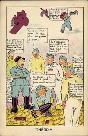 Künstler Ansichtskarte / Postkarte Theorie, Französische Soldaten, Munition, Soldatenhumor