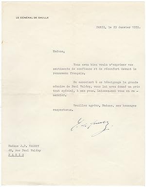 Fine content typed letter signed to Paul Valéry's wife