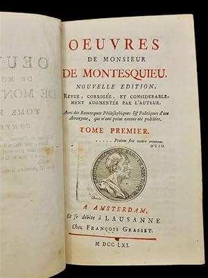 Seller image for Oeuvres de Monsieur de Montesquieu, Nouvelle Edition. Revue, Corrige, et considerablement augumnete par l'auteur. Avec des Remarques Philosophiques et Politiques d'un Anonyme, qui n'ont point encore ete publies. Tome Premier   Second   Troisieme   Quatrieme   Cinquieme   Sixieme. for sale by Studio Bibliografico Antonio Zanfrognini