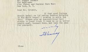 Seller image for Composer Igor Stravinsky Tells a Prominent Pianist He Will Write a Trio if Eugene McCarthy is Elected President in 1968 (That Pianist, Eugene Istomin, collaborated with Isaac Stern and Leonard Rose, whom Stravinsky mentions, in a trio of their own) for sale by The Raab Collection