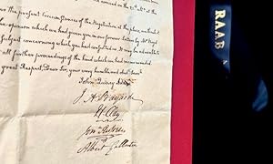 Bild des Verkufers fr An Important Diplomatic Communique Written and Signed by John Quincy Adams, as well as Henry Clay, Albert Gallatin, Jonathan Russell, and James Bayard (The Age of the Great American Diplomat: All the American Ghent Treaty Negotiators, In a Confidential Diplomatic Communiqu? to the US Ambassador in Paris, Instruct the Ambassador That the Negotiations Progress and Efforts to Bring French Troops into the War Should be Suspended) zum Verkauf von The Raab Collection