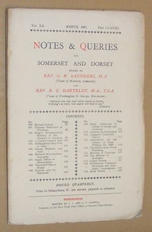 Notes & Queries for Somerset and Dorset, March 1931, Vol.XX Part CLXVIII