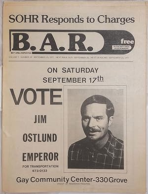 Immagine del venditore per B.A.R. Bay Area Reporter: vol. 7, #19, September 15, 1977; SOHR responds to Charges venduto da Bolerium Books Inc.