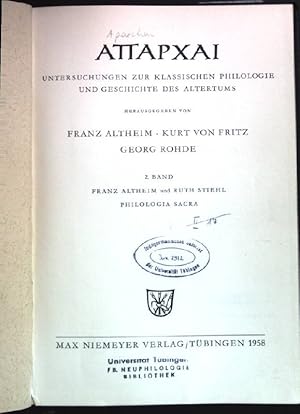 Bild des Verkufers fr Attapxai: Untersuchungen zur klassischen Philologie und Geschichte des Altertums. 2. Band: Philologia Sacra zum Verkauf von books4less (Versandantiquariat Petra Gros GmbH & Co. KG)