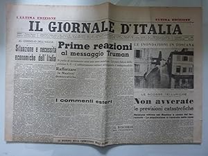 IL GIORNALE D'ITALIA Ultima Edizione Venerdì 1 Gennaio 1949 PRIME REAZIONI AL MESSAGGIO DI TRUMAN