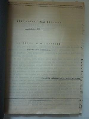 LITTORIALI DELLA CULTURA Anno XIX ° LA PROSA DI D'ANNUNZIO ( Monografia Letteraria )