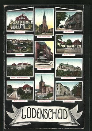 Ansichtskarte Lüdenscheid, Parkhaus, Selvebrunnen, Sachsenstrasse, Erlöserkirche, Poststrasse, Kr...
